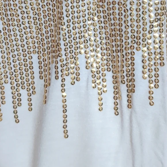 bebe Cream and Gold Sequin Cold Shoulder Blouse - Picture 5 of 6